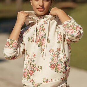 Daily Practice by Anthropologie Cream and Pink Boxy Long Sleeve Hoodie